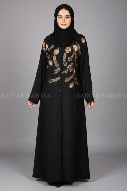 Nida Black Front Open Abaya for women in Pakistan with Embroidery