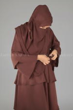 Nida Umbrella Abaya for women in Pakistan with open style from front and matching scarf in chiffon fabric.