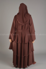 Nida Umbrella Abaya for women in Pakistan with open style from front and matching scarf in chiffon fabric.