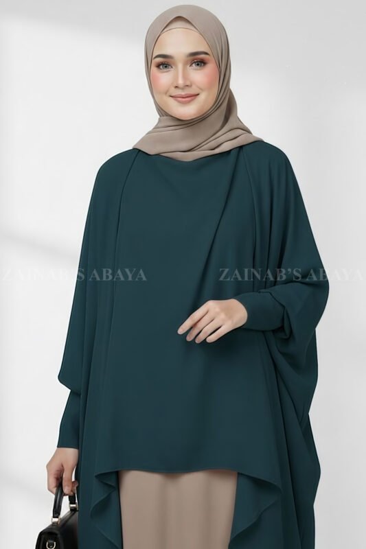 Umbrella Abaya for women in Pakistan with a shrug crafted in Premium Nida Korean Fabric and a matching scarf in chiffon fabric.