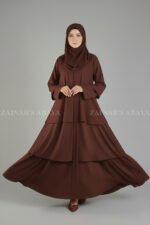 Nida Umbrella Abaya for women in Pakistan with open style from front and chiffon scarf.