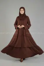 Nida Umbrella Abaya for women in Pakistan with open style from front and chiffon scarf.