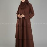 Nida Umbrella Abaya for women in Pakistan with open style from front and chiffon scarf.