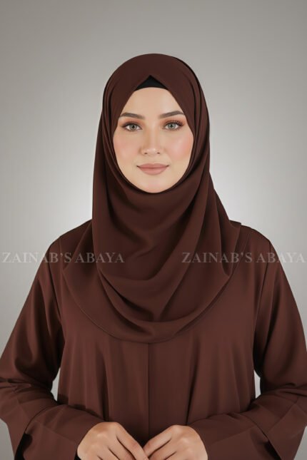 Nida Umbrella Abaya for women in Pakistan with open style from front and chiffon scarf.