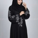 Black Embroidered Umbrella Abaya for Women in Pakistan is crafted with Premium Nida Korean Fabric with a matching scarf in chiffon fabric.