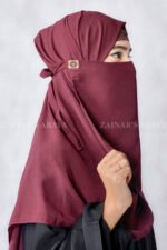 Maroon Colored Nose Niqab For Women in Pakistan with Tie Style which is crafted in Premium Chiffon Fabric