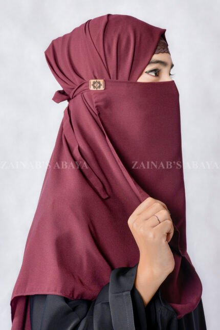 Maroon Colored Nose Niqab For Women in Pakistan with Tie Style which is crafted in Premium Chiffon Fabric