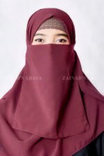 Maroon Colored Nose Niqab For Women in Pakistan with Tie Style which is crafted in Premium Chiffon Fabric