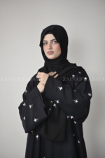 Nida Double Gown Abaya for women in Black Color with Embroidery and a matching scarf in chiffon fabric.