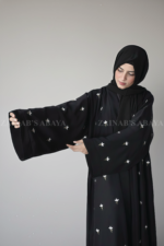 Nida Double Gown Abaya for women in Black Color with Embroidery and a matching scarf in chiffon fabric.