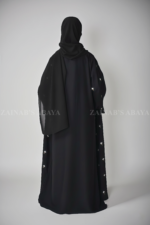 Nida Double Gown Abaya for women in Black Color with Embroidery and a matching scarf in chiffon fabric.