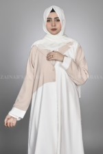 Nida Coat Style Abaya for women in Pakistan with matching scarf in chiffon fabric.