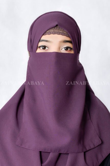 Purple Colored Nose Niqab For Women In Pakistan with Tie Style in Chiffon Fabric