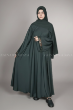 Nida Umbrella Abaya in Moongiya Color for women in Pakistan with embroidered sleeves and comes with a scarf in chiffon fabric.