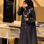 Black Coat Style Abaya with Buttons on Front & Sleeves OL-1126