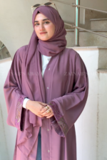 Navy Color Front Open Abaya with Stylish Embroidered Cuffs OL-1141 - Image 2