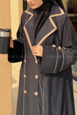 Black Coat Style Abaya with Buttons on Front & Sleeves OL-1126 - Image 2