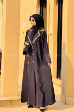 Black Coat Style Abaya with Buttons on Front & Sleeves OL-1126 - Image 3