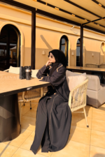 Black Coat Style Abaya with Buttons on Front & Sleeves OL-1126 - Image 4
