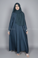 Navy Color Front Open Abaya with Stylish Embroidered Cuffs OL-1141 - Image 5