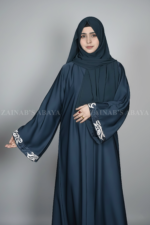 Navy Color Front Open Abaya with Stylish Embroidered Cuffs OL-1141 - Image 2