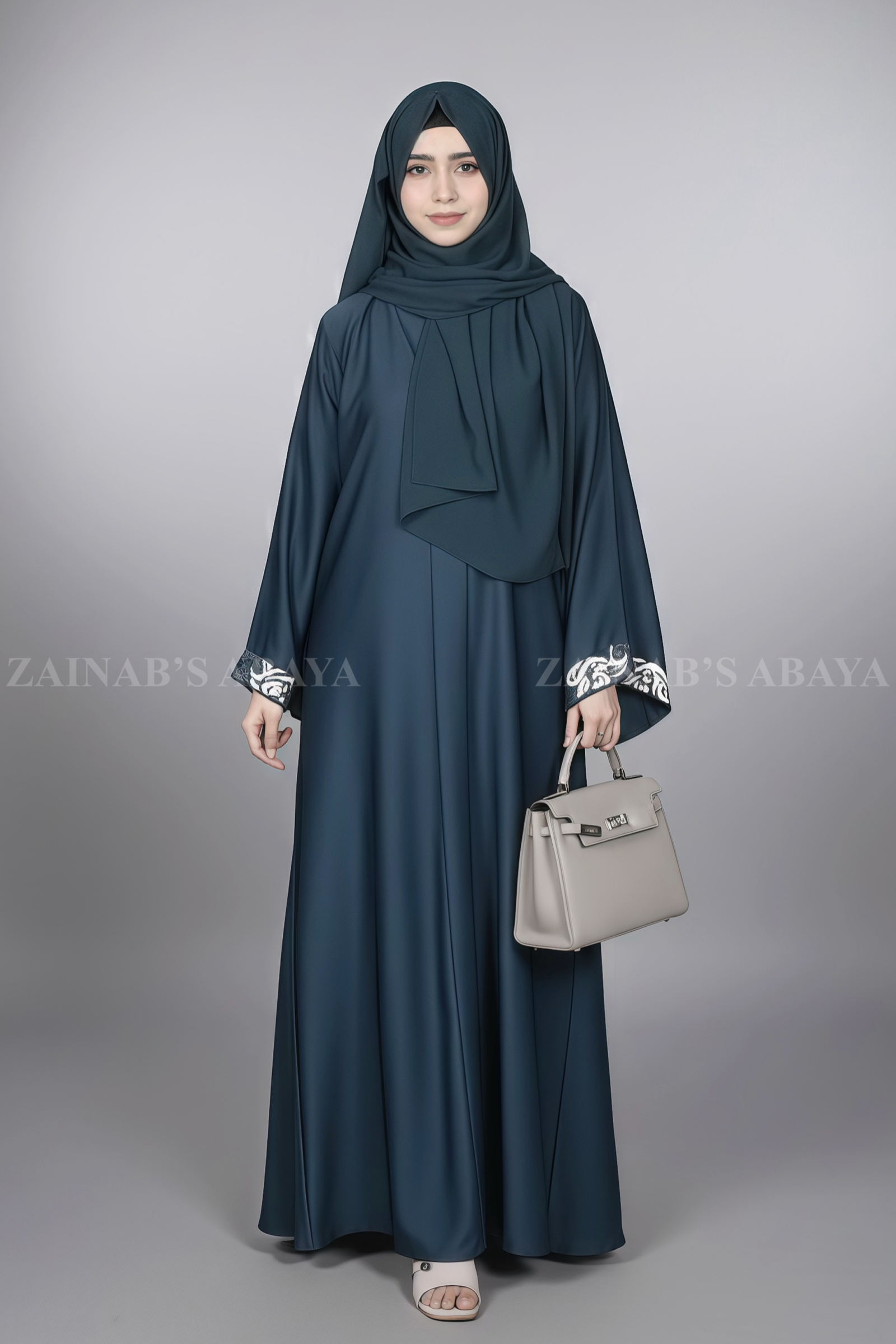 IMG_0050 Navy Color Front Open Abaya with Stylish Embroidered Cuffs OL-1141 - Image 1