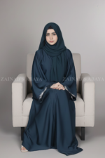 Navy Color Front Open Abaya with Stylish Embroidered Cuffs OL-1141 - Image 7