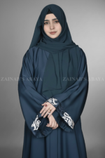 Navy Color Front Open Abaya with Stylish Embroidered Cuffs OL-1141 - Image 3
