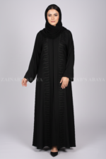 Black Color Front Open Abaya with Embroidery OL-139 - Image 2