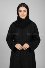 Black Color Front Open Abaya with Embroidery OL-139 - Image 3