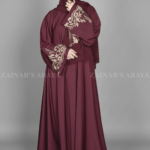 Maroon Color Umbrella Abaya with Embroidered Sleeves OL-1138