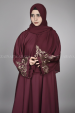Maroon Color Umbrella Abaya with Embroidered Sleeves OL-1138 - Image 4