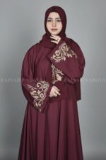 Maroon Color Umbrella Abaya with Embroidered Sleeves OL-1138 - Image 3