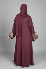 Maroon Color Umbrella Abaya with Embroidered Sleeves OL-1138 - Image 5