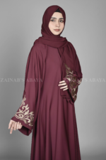 Maroon Color Umbrella Abaya with Embroidered Sleeves OL-1138 - Image 2
