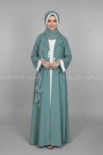 Nida Coat Style Abaya with Inner for Women in Pakistan featuring the smart coat style collar and button on front comes with a matching scarf in Pakistan.