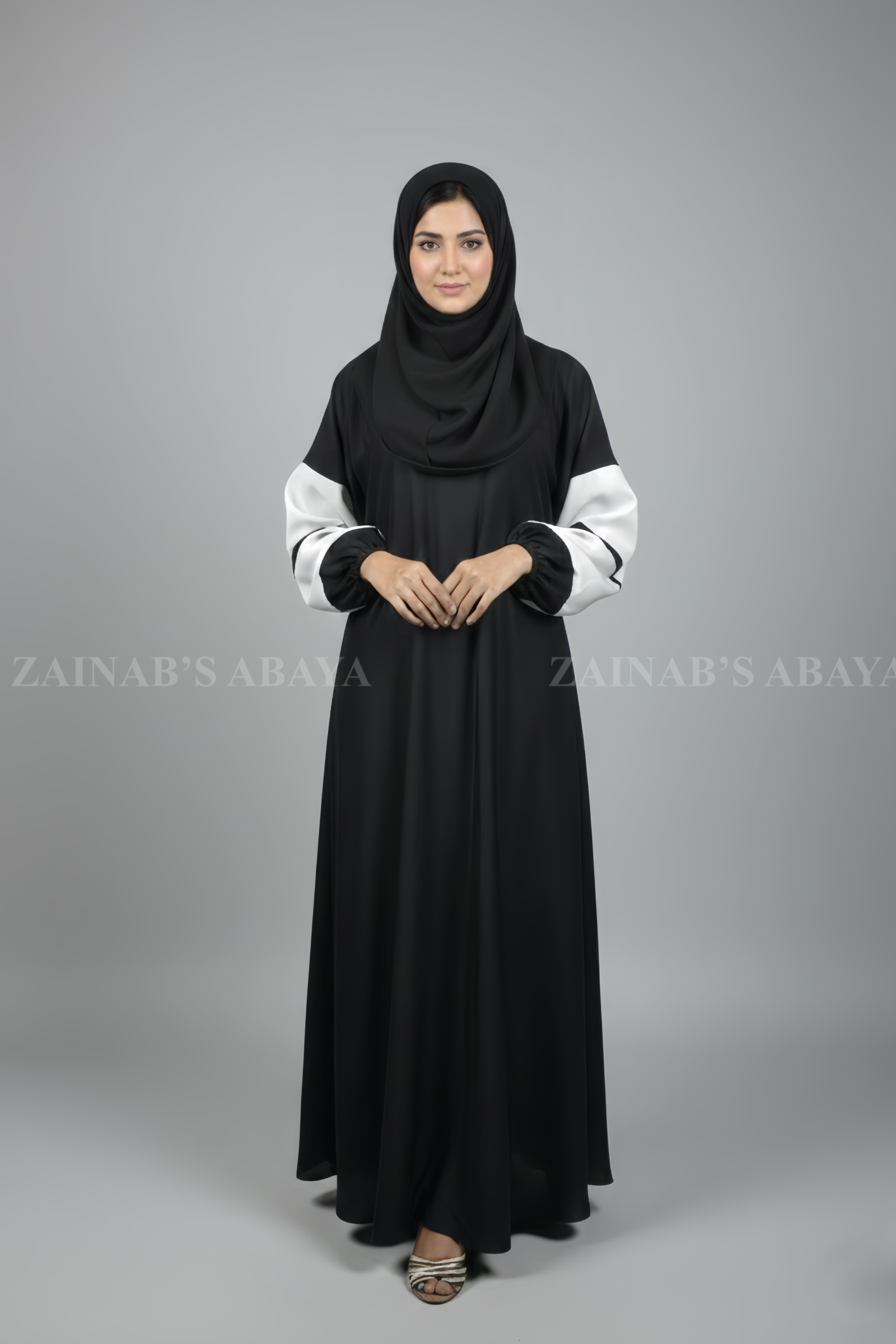 Maxi Abaya - Zainab Designer Abaya Nida Maxi Abaya for women in Pakistan with Two Joint Color Sleeves or matching scarf