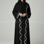 Nida Black Embroidered Front Open Abaya for Women in Pakistan