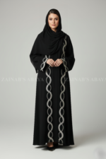 Nida Black Embroidered Front Open Abaya for Women in Pakistan