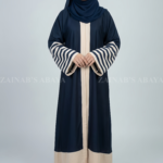 Nida Front Open Abaya for Women in Pakistan with stylish 8 strips on sleeves