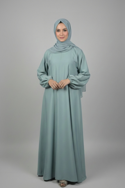 Nida Maxi Abaya for women in Pakistan comes with a matching attached scarf in chiffon fabric.