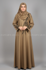Nida Maxi Abaya for women in Pakistan with Embroidery on Front & Sleeves Cuffs comes with a matching scarf in chiffon fabric.