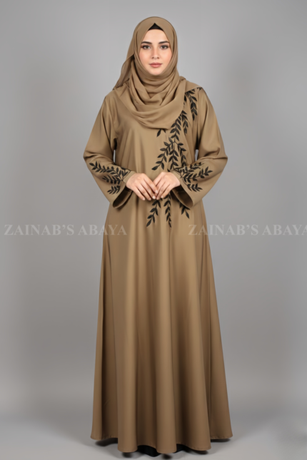 Nida Maxi Abaya for women in Pakistan with Embroidery on Front & Sleeves Cuffs comes with a matching scarf in chiffon fabric.