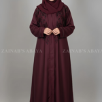 Nida front open abaya with intricate Zardozi work, offering a luxurious and elegant design.