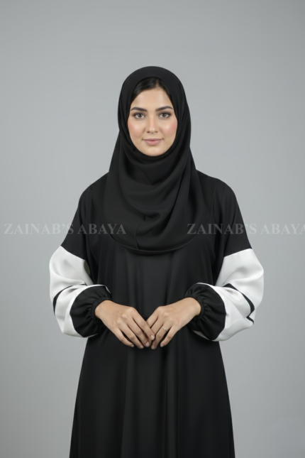 Nida Maxi Abaya for women in Pakistan with Two Joint Color Sleeves or matching scarf
