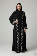 Nida Black Embroidered Front Open Abaya for women in Pakistan