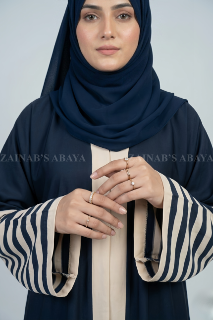 Nida Front Open Abaya for Women in Pakistan with stylish 8 strips on sleeves