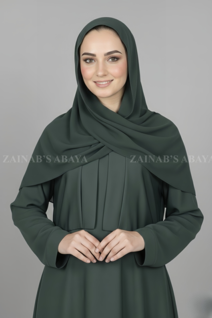 Nida Maxi Abaya for women in Pakistan features the elegant coat style from front comes with a matching scarf in chiffon fabric.