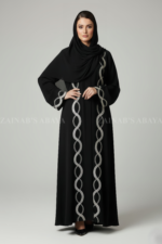 Nida Black Embroidered Front Open Abaya for women in Pakistan