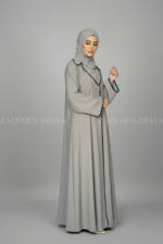 Coat Style Abaya with Front Button and Piping OL-1124 - Image 2